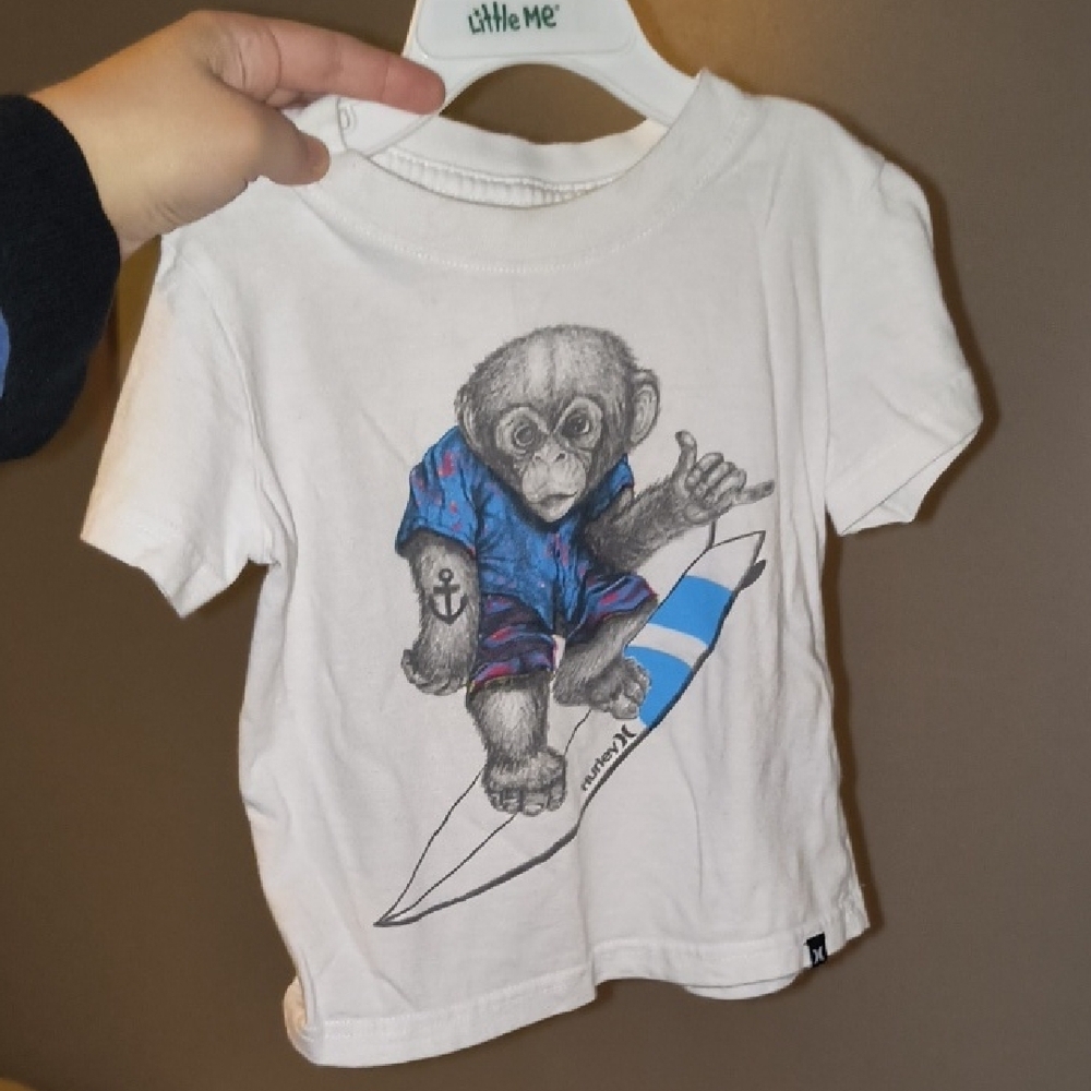 Little Me White Monkey Surf Tee Hurley